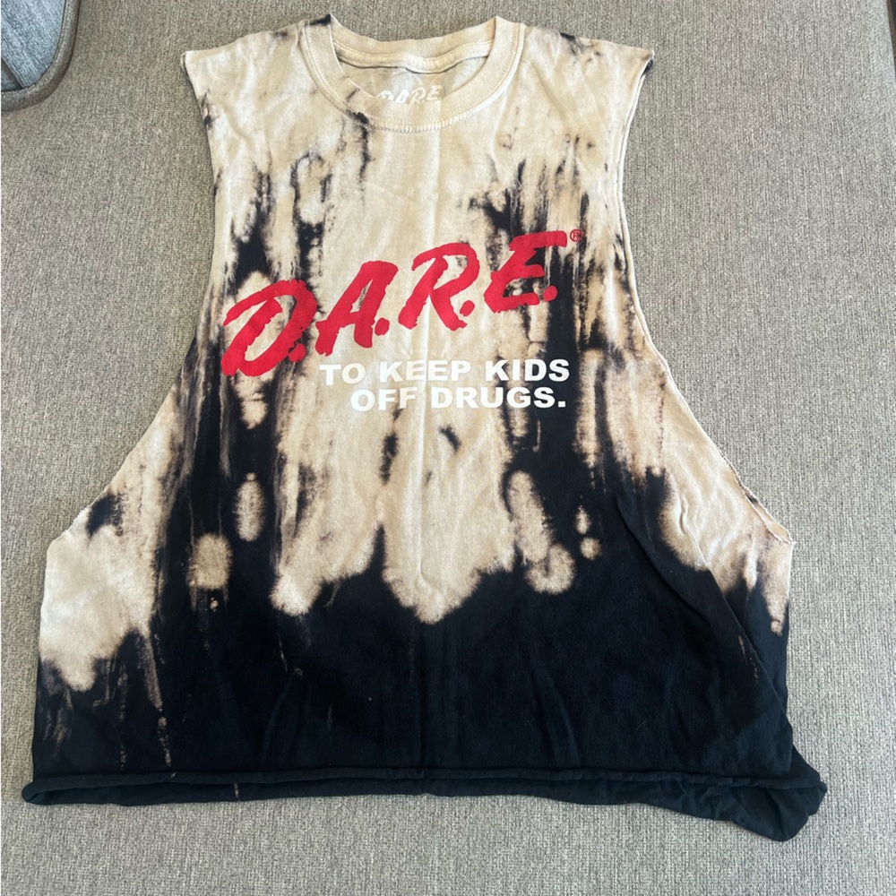 Black and Cream Muscle Tee with Artistic Bleach Effect